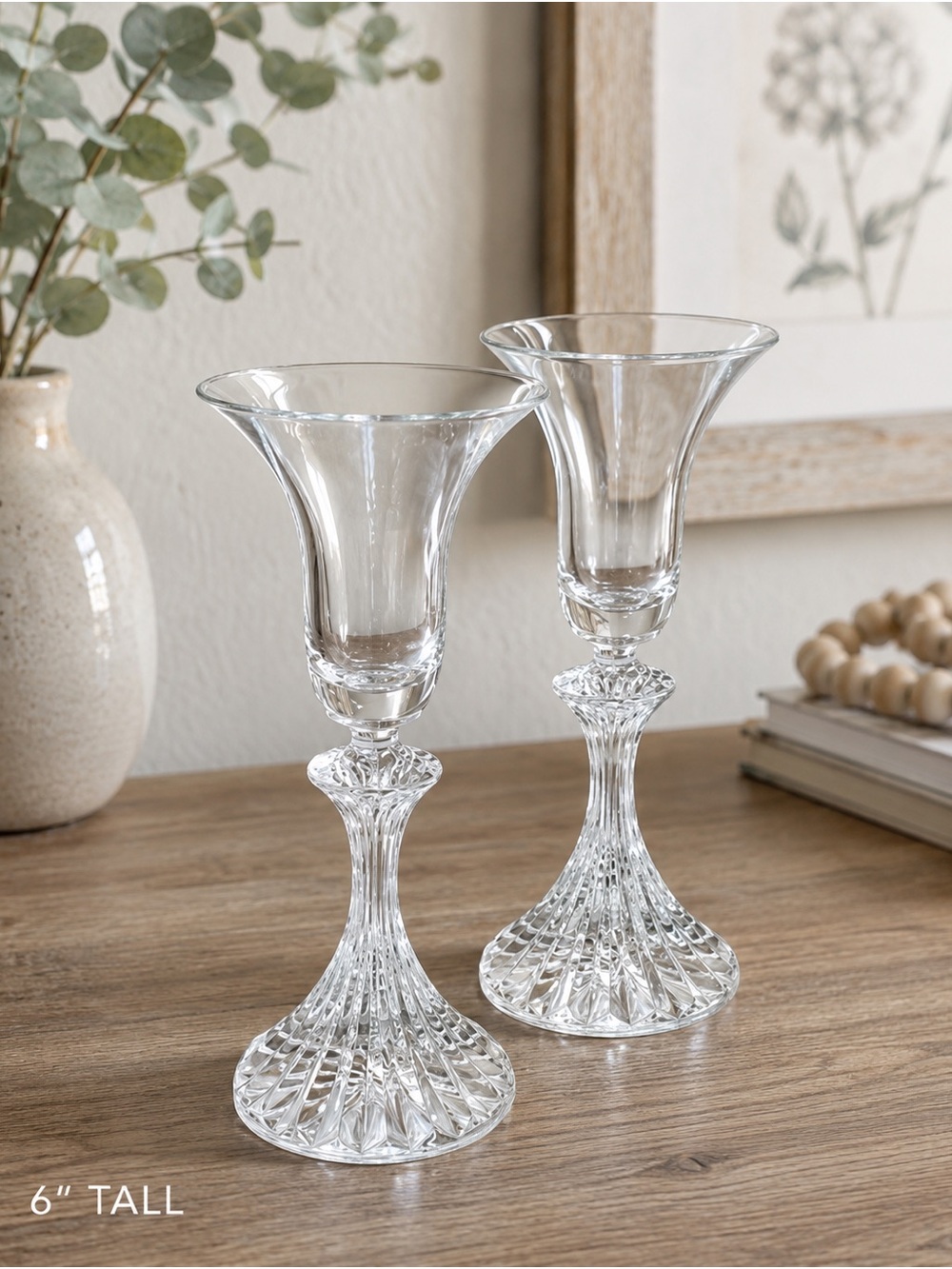 Vintage Mikasa The Ritz 6¼" Clear Cut Crystal Fluted Candle Holders